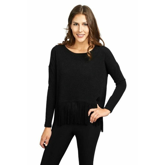 Joseph Ribkoff Black Sweater Top Fringe Hem Knit 8 - Picture 6 of 9